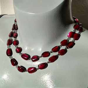 Iridescent purple abalone double strand necklace